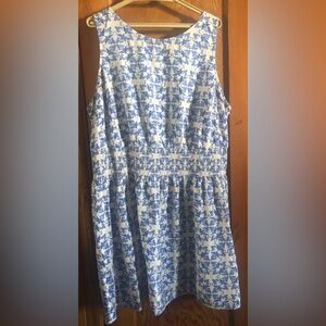 Blue and White Floral Sleeveless Dress